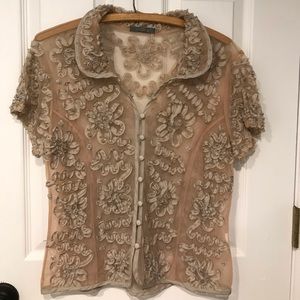 Mixit sheer beige button down top size 6 US.